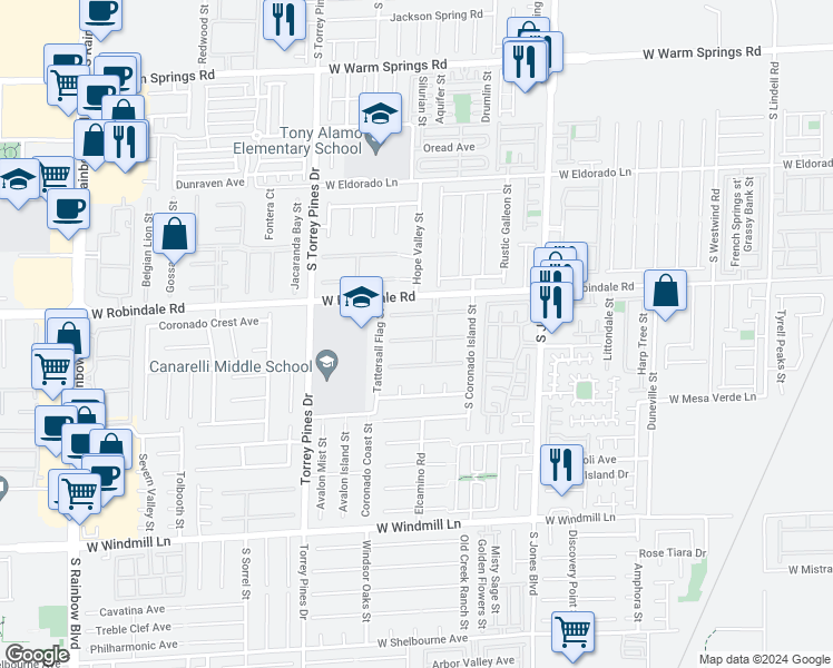 map of restaurants, bars, coffee shops, grocery stores, and more near 6320 Narrow Isthmus Avenue in Las Vegas
