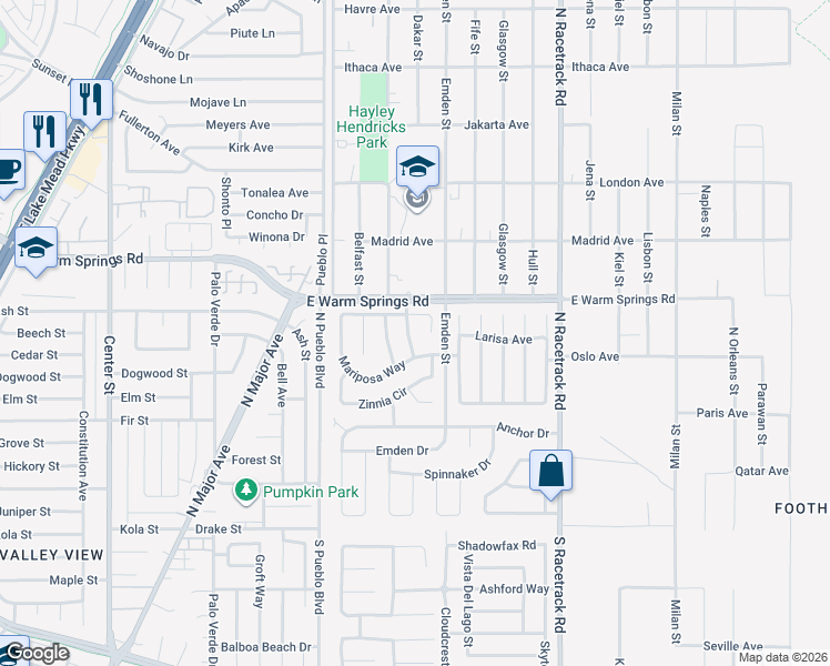 map of restaurants, bars, coffee shops, grocery stores, and more near 265 Dahlia Street in Henderson