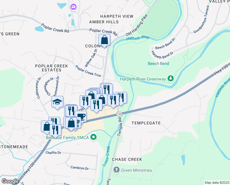 map of restaurants, bars, coffee shops, grocery stores, and more near 1109 Smokewood Way in Nashville
