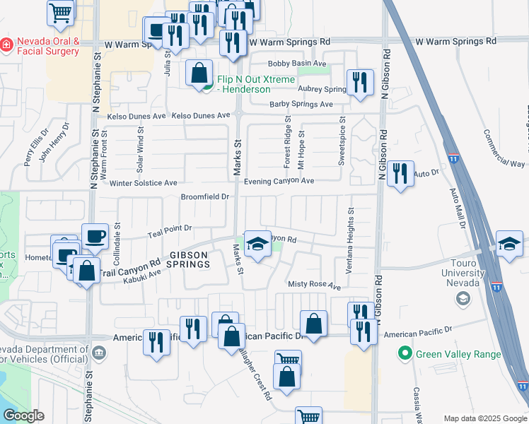 map of restaurants, bars, coffee shops, grocery stores, and more near 268 Single Petal Street in Henderson
