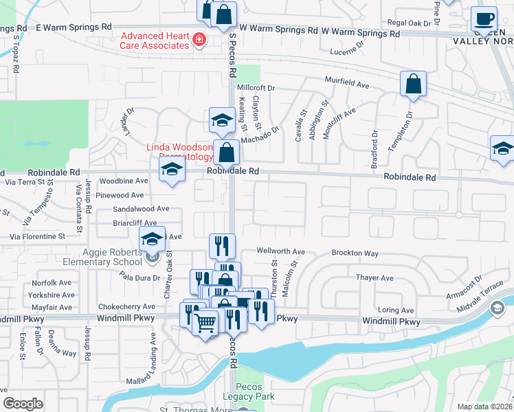 map of restaurants, bars, coffee shops, grocery stores, and more near 2528 Vera Cruz Circle in Henderson
