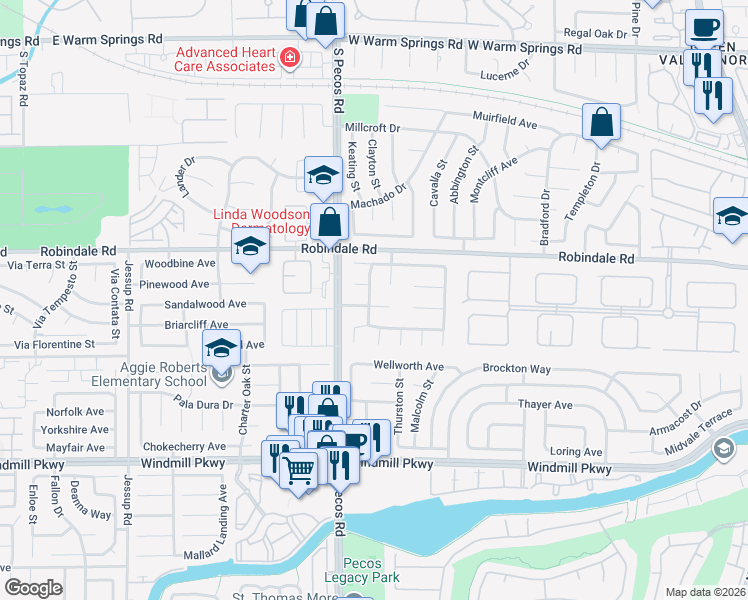 map of restaurants, bars, coffee shops, grocery stores, and more near 2528 Vera Cruz Circle in Henderson
