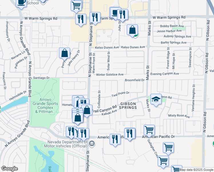 map of restaurants, bars, coffee shops, grocery stores, and more near 266 Corvallis Court in Henderson