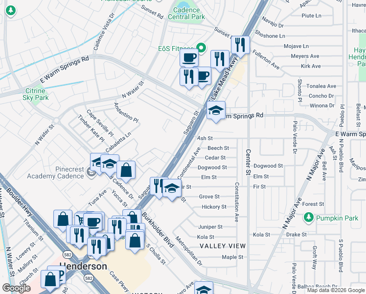 map of restaurants, bars, coffee shops, grocery stores, and more near 575 E Lake Mead Dr in Henderson