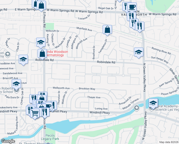 map of restaurants, bars, coffee shops, grocery stores, and more near 2331 Prometheus Court in Henderson