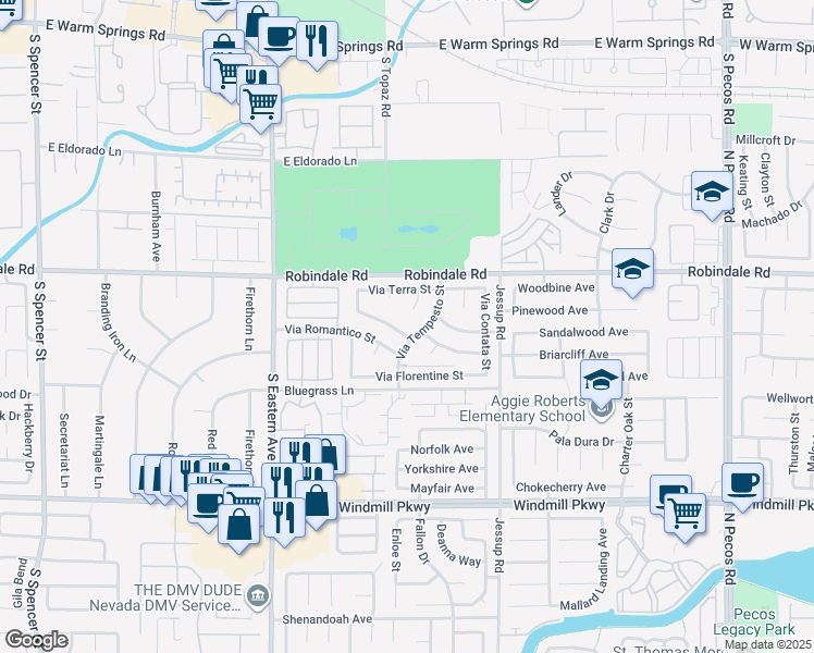 map of restaurants, bars, coffee shops, grocery stores, and more near 2830 Via Stella Street in Henderson