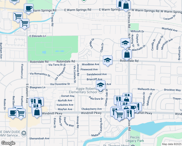 map of restaurants, bars, coffee shops, grocery stores, and more near 2736 Sandalwood Avenue in Henderson