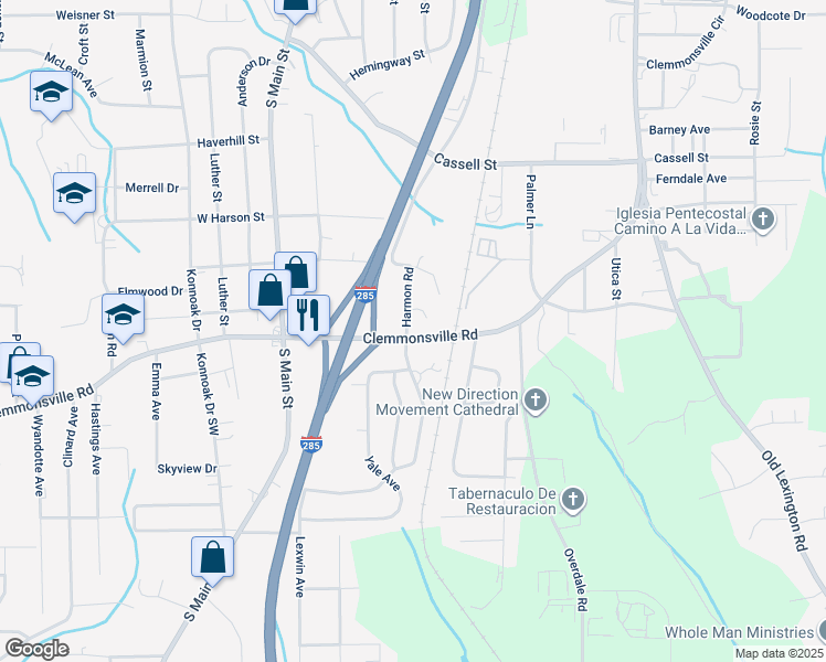 map of restaurants, bars, coffee shops, grocery stores, and more near 201 Clemmonsville Road in Winston-Salem