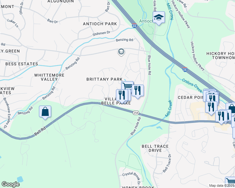 map of restaurants, bars, coffee shops, grocery stores, and more near 326 Villas at Belle Park in Nashville