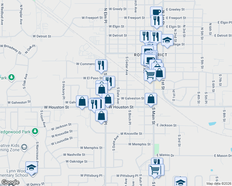 map of restaurants, bars, coffee shops, grocery stores, and more near 512 South Date Avenue in Broken Arrow