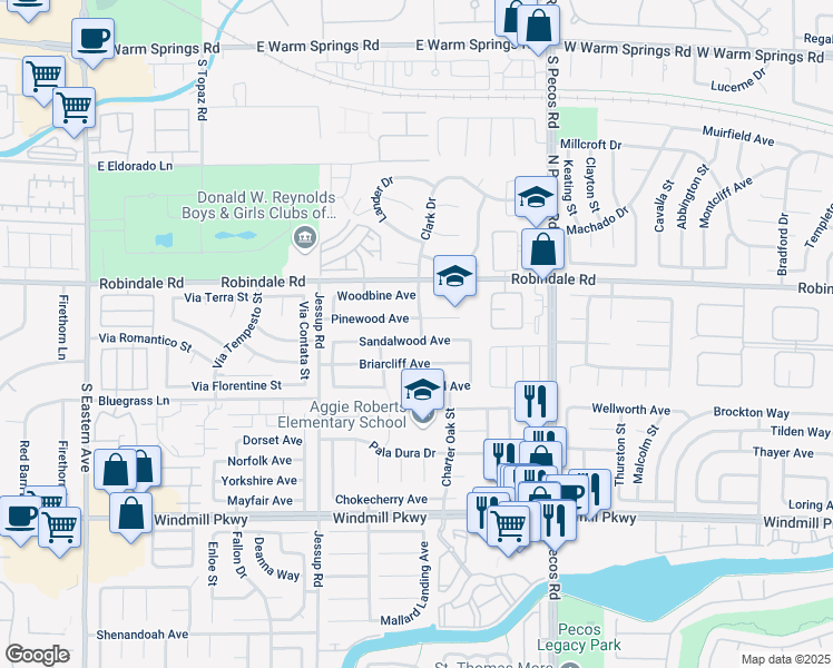 map of restaurants, bars, coffee shops, grocery stores, and more near 2722 Sandalwood Avenue in Henderson