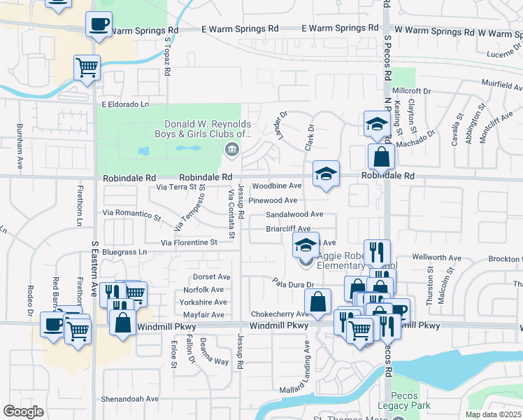 map of restaurants, bars, coffee shops, grocery stores, and more near 2752 Sandalwood Avenue in Henderson