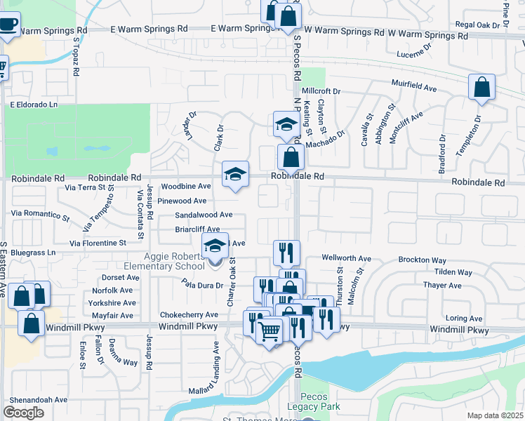 map of restaurants, bars, coffee shops, grocery stores, and more near 2646 Ridgewater Circle in Henderson