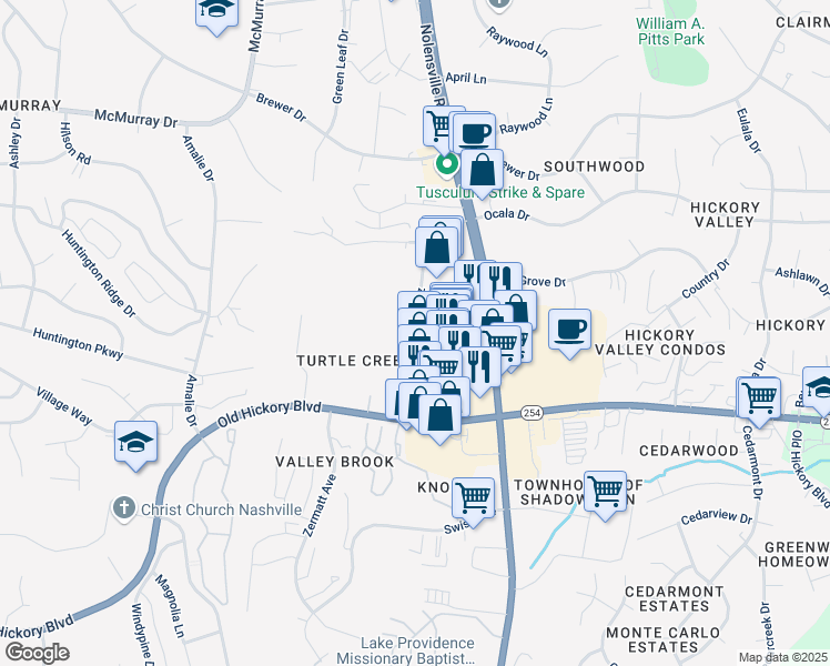 map of restaurants, bars, coffee shops, grocery stores, and more near 5653 Hickory Plaza Drive in Nashville