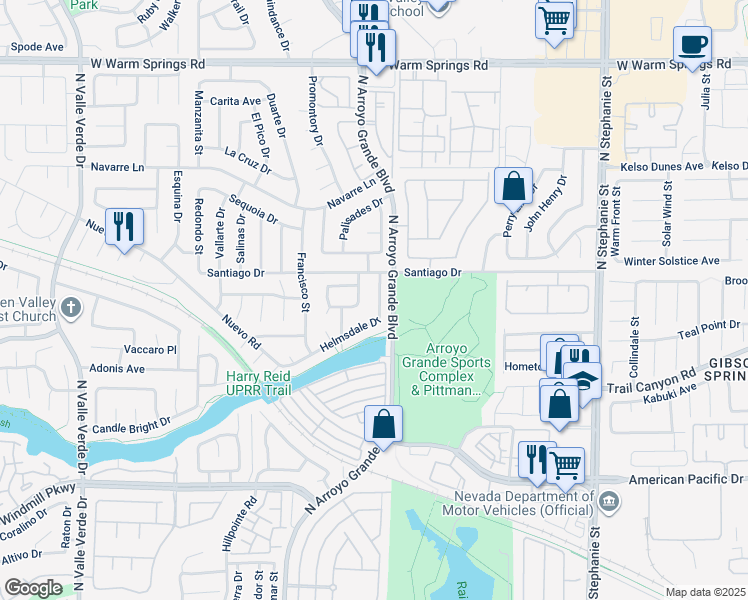 map of restaurants, bars, coffee shops, grocery stores, and more near 289 Helmsdale Drive in Henderson