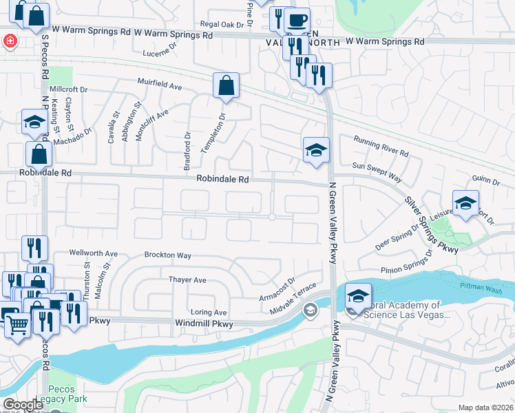 map of restaurants, bars, coffee shops, grocery stores, and more near 2293 Buckingham Court in Henderson