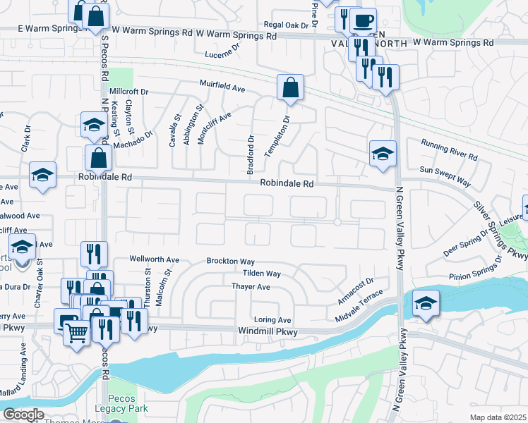 map of restaurants, bars, coffee shops, grocery stores, and more near 2339 Prometheus Court in Henderson