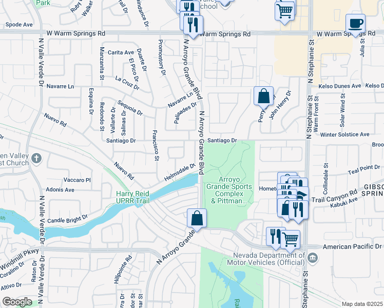 map of restaurants, bars, coffee shops, grocery stores, and more near 289 Helmsdale Drive in Henderson
