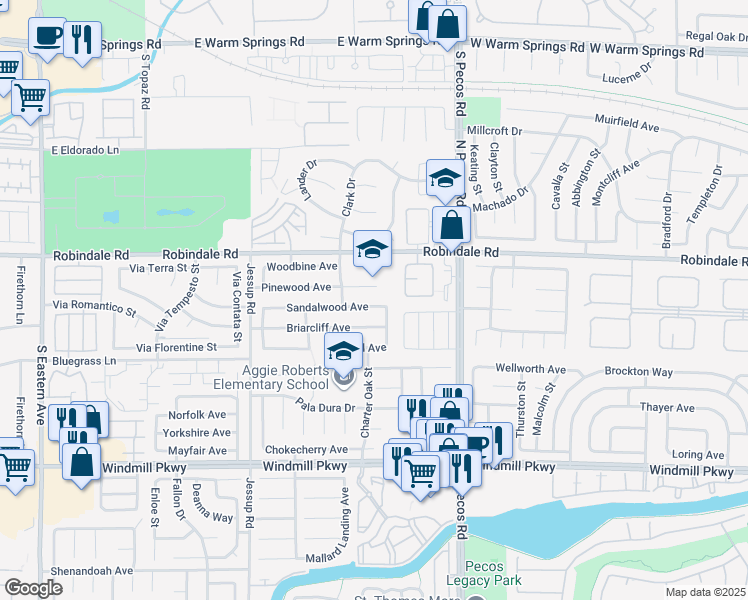 map of restaurants, bars, coffee shops, grocery stores, and more near 2706 Sandalwood Avenue in Henderson