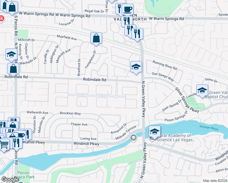 map of restaurants, bars, coffee shops, grocery stores, and more near 2252 Buckingham Court in Henderson