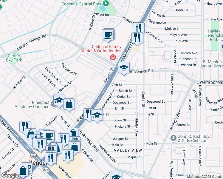 map of restaurants, bars, coffee shops, grocery stores, and more near 138 Continental Avenue in Henderson