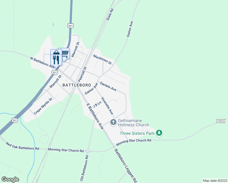 map of restaurants, bars, coffee shops, grocery stores, and more near 116 Daniels Avenue in Tarboro