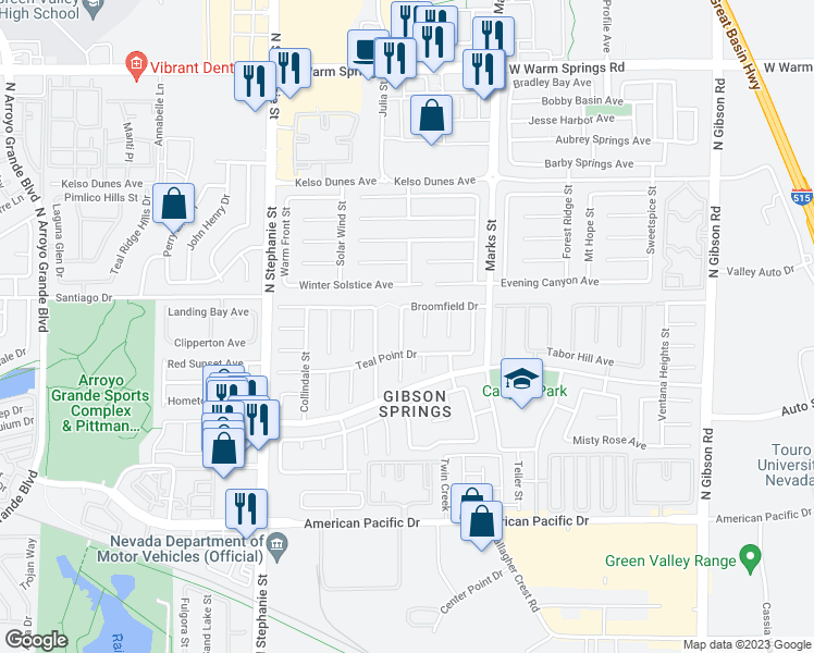 map of restaurants, bars, coffee shops, grocery stores, and more near 264 Autumn Eve Street in Henderson