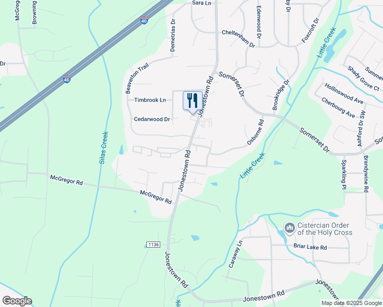 map of restaurants, bars, coffee shops, grocery stores, and more near 1395 Jonestown Road in Winston-Salem