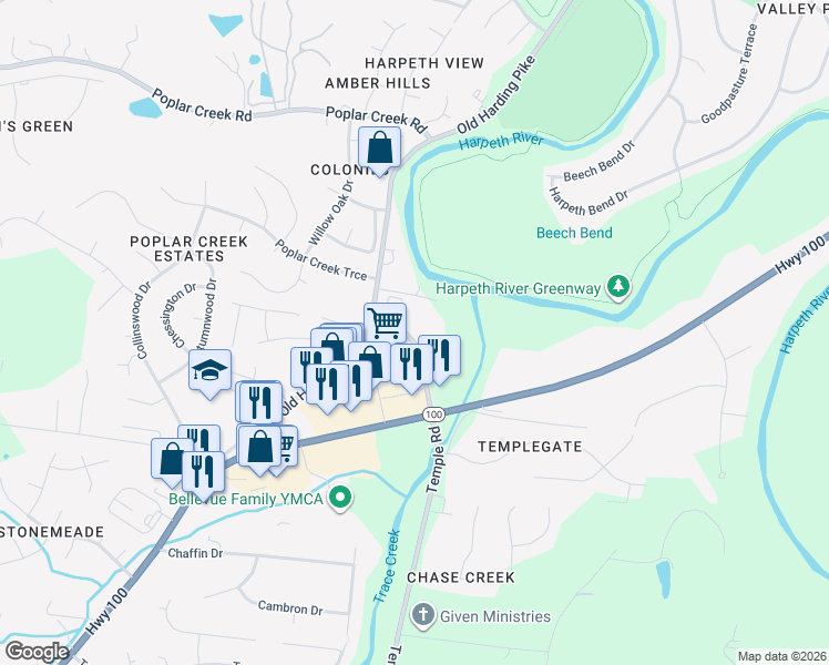 map of restaurants, bars, coffee shops, grocery stores, and more near 1109 Smokewood Way in Nashville