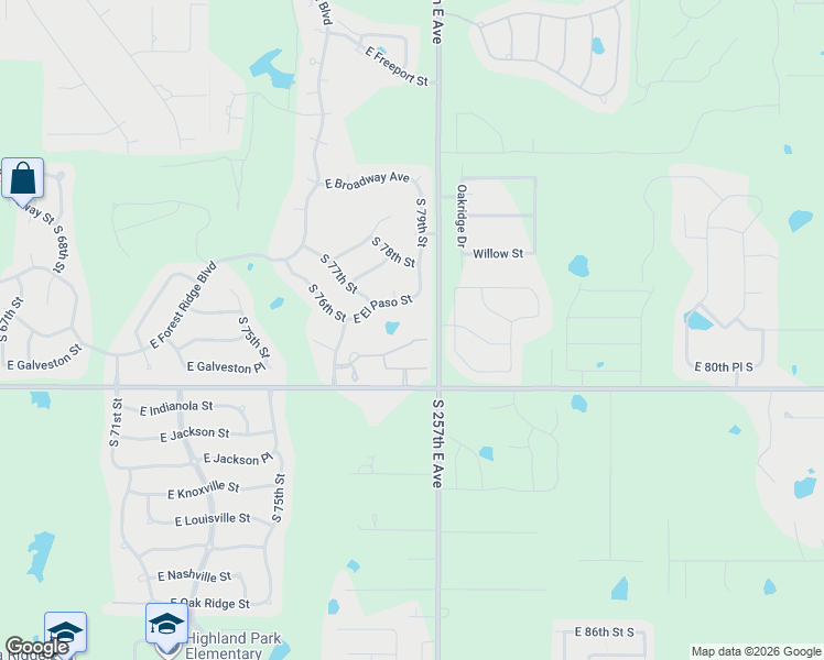 map of restaurants, bars, coffee shops, grocery stores, and more near 8008 East Galveston Street in Broken Arrow