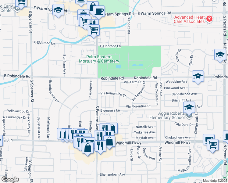 map of restaurants, bars, coffee shops, grocery stores, and more near 2857 Palleta Dr in Henderson