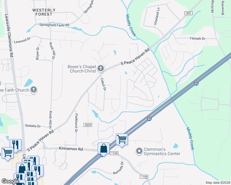 map of restaurants, bars, coffee shops, grocery stores, and more near 811 Wrights Farm Rd in Winston-Salem