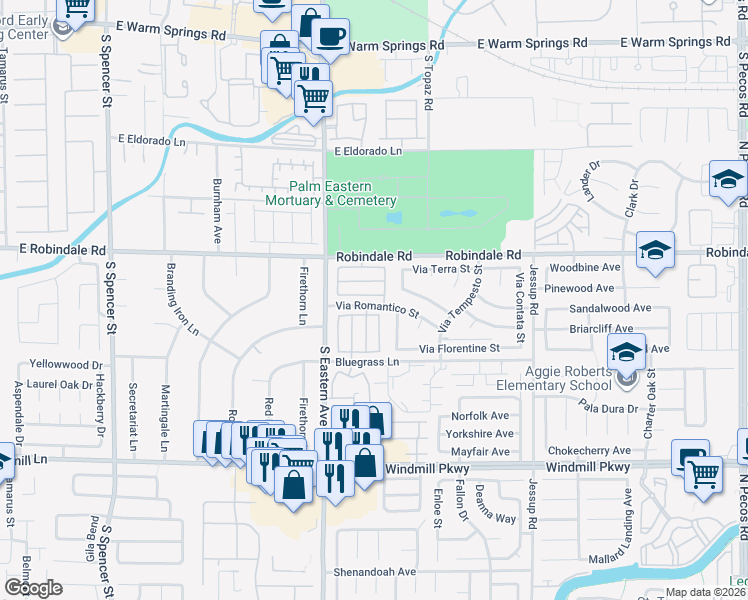 map of restaurants, bars, coffee shops, grocery stores, and more near 2859 Palleta Drive in Henderson