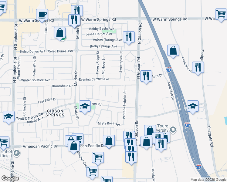map of restaurants, bars, coffee shops, grocery stores, and more near 275 Violet Note Street in Henderson