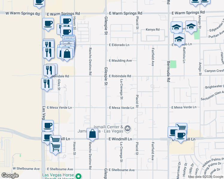 map of restaurants, bars, coffee shops, grocery stores, and more near 7780 Gilespie Street in Las Vegas