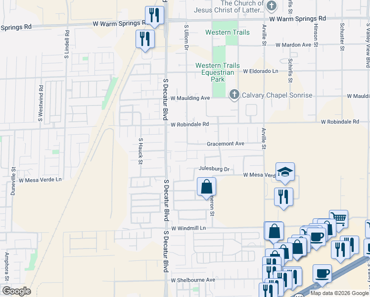 map of restaurants, bars, coffee shops, grocery stores, and more near 7806 South Ullom Drive in Las Vegas
