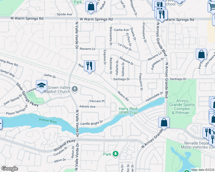 map of restaurants, bars, coffee shops, grocery stores, and more near 1788 Nuevo Road in Henderson