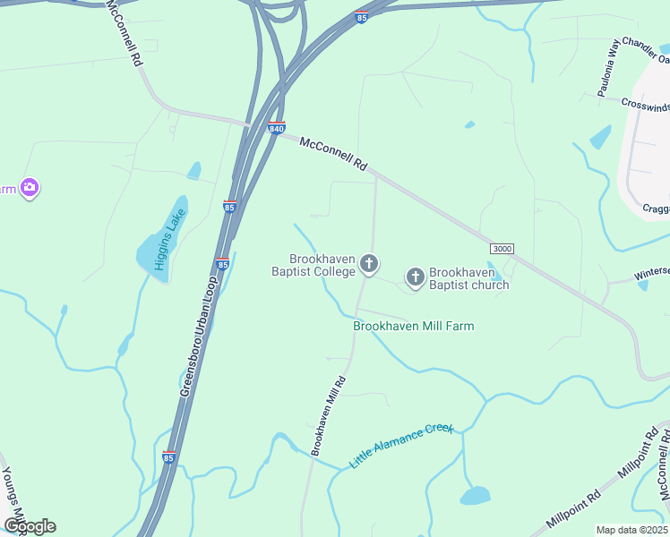 map of restaurants, bars, coffee shops, grocery stores, and more near 1616 Brookhaven Mill Road in Greensboro