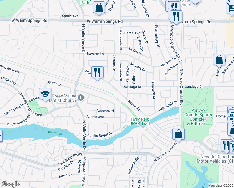 map of restaurants, bars, coffee shops, grocery stores, and more near 1795 Nuevo Road in Henderson