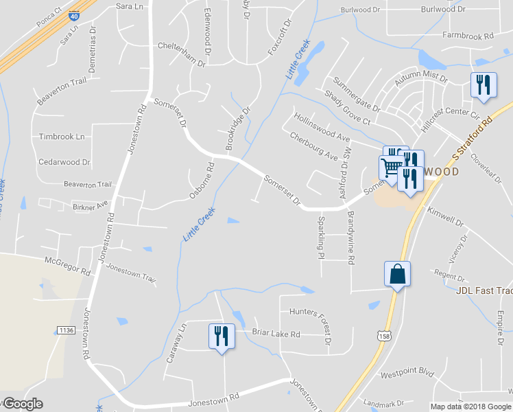 map of restaurants, bars, coffee shops, grocery stores, and more near 891 Ayman Lane in Winston-Salem
