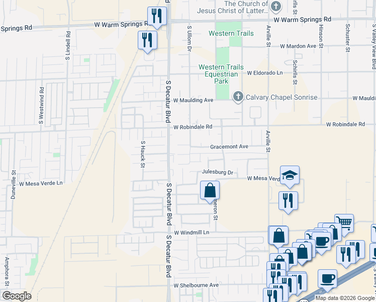 map of restaurants, bars, coffee shops, grocery stores, and more near 7806 South Ullom Drive in Las Vegas