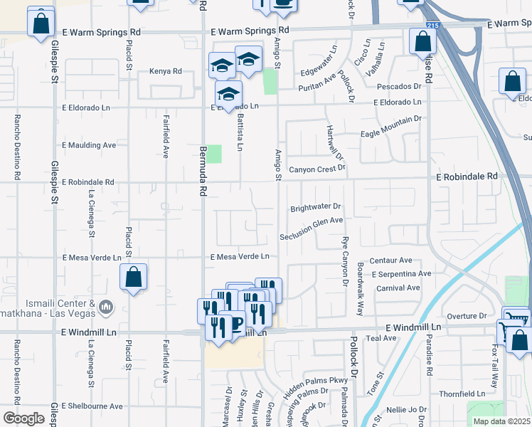 map of restaurants, bars, coffee shops, grocery stores, and more near 577 East Via Alhambra Court in Las Vegas