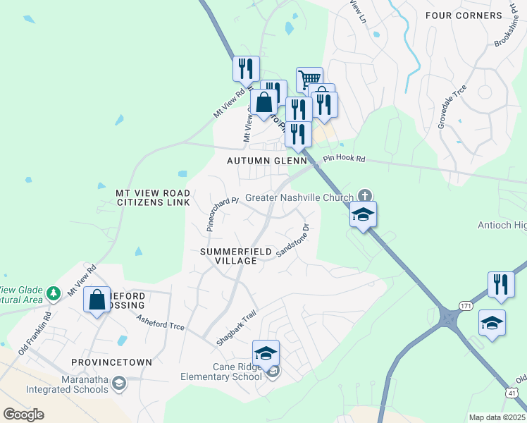 map of restaurants, bars, coffee shops, grocery stores, and more near 4089 Pineorchard Place in Nashville