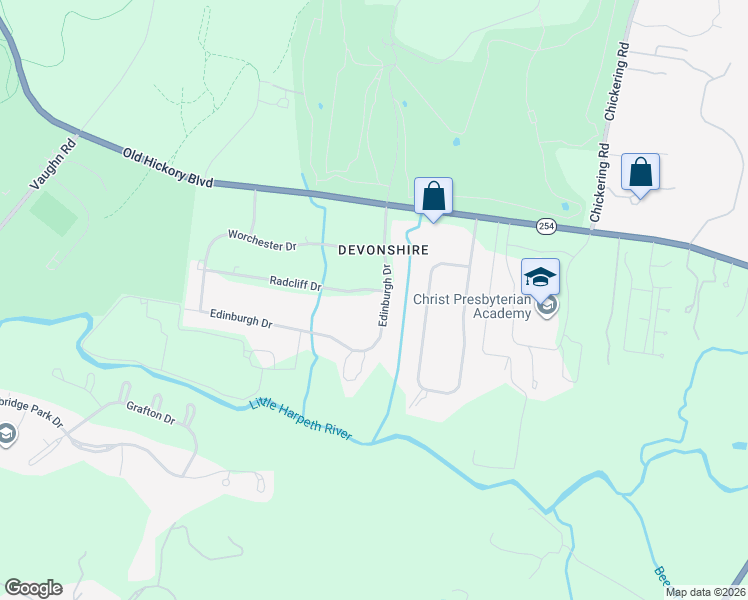 map of restaurants, bars, coffee shops, grocery stores, and more near 6413 Edinburgh Drive in Nashville