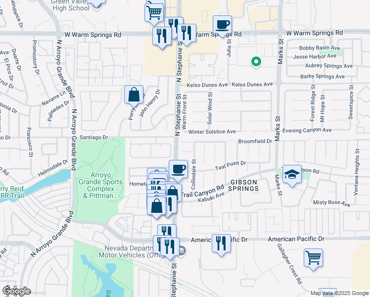 map of restaurants, bars, coffee shops, grocery stores, and more near 1158 Founders Court in Henderson