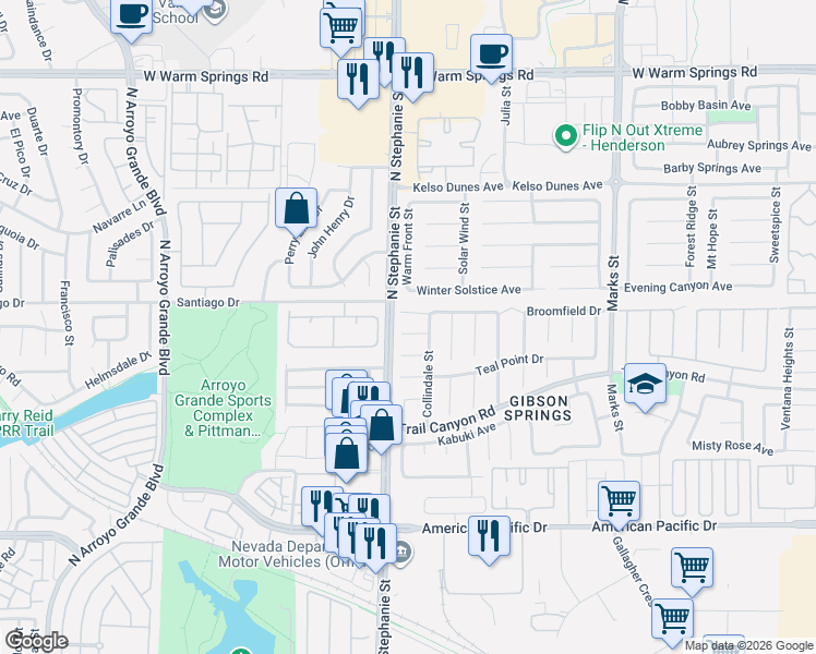 map of restaurants, bars, coffee shops, grocery stores, and more near 1158 Founders Court in Henderson