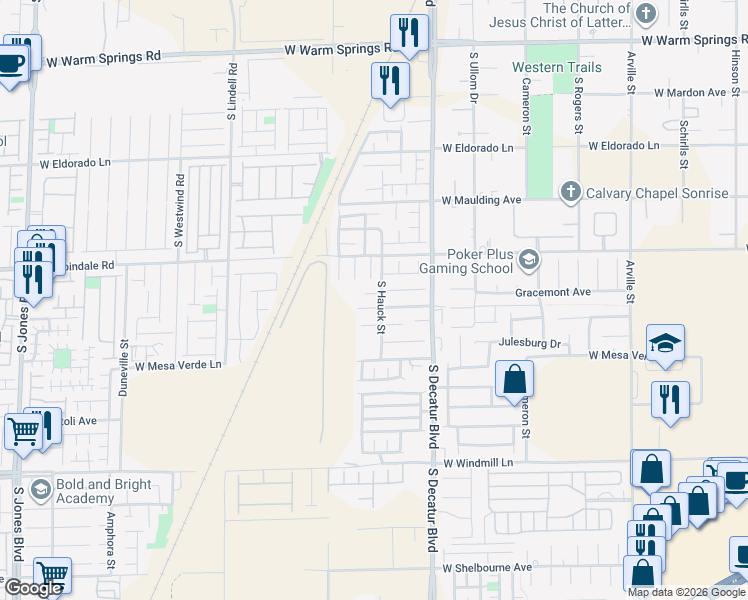 map of restaurants, bars, coffee shops, grocery stores, and more near 7797 South Hauck Street in Las Vegas