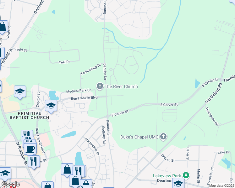 map of restaurants, bars, coffee shops, grocery stores, and more near in Durham