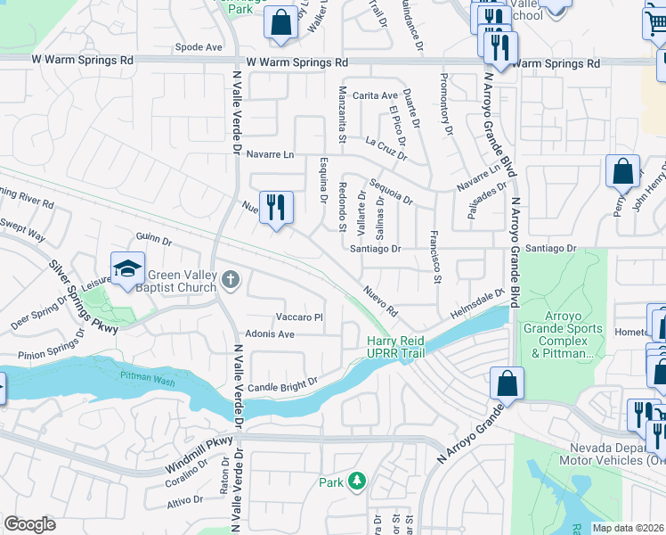 map of restaurants, bars, coffee shops, grocery stores, and more near 1795 Nuevo Road in Henderson