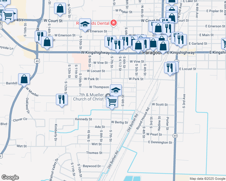 map of restaurants, bars, coffee shops, grocery stores, and more near 909 South 7th Street in Paragould